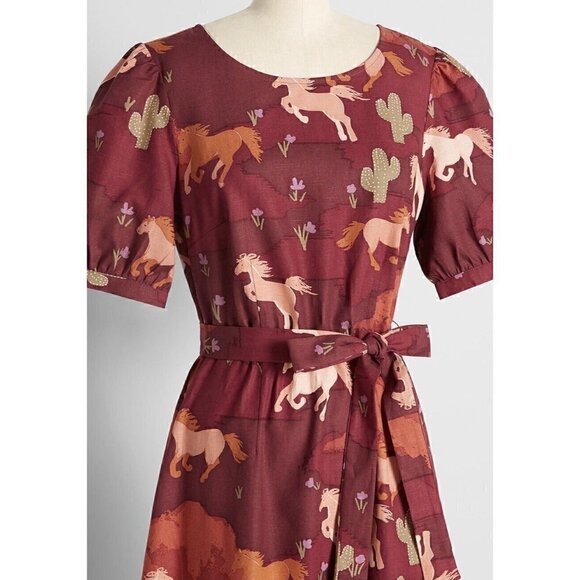 Modcloth Princess Highway Horse Print Midi Dress NEW Western Boho Size 8 - Picture 3 of 13